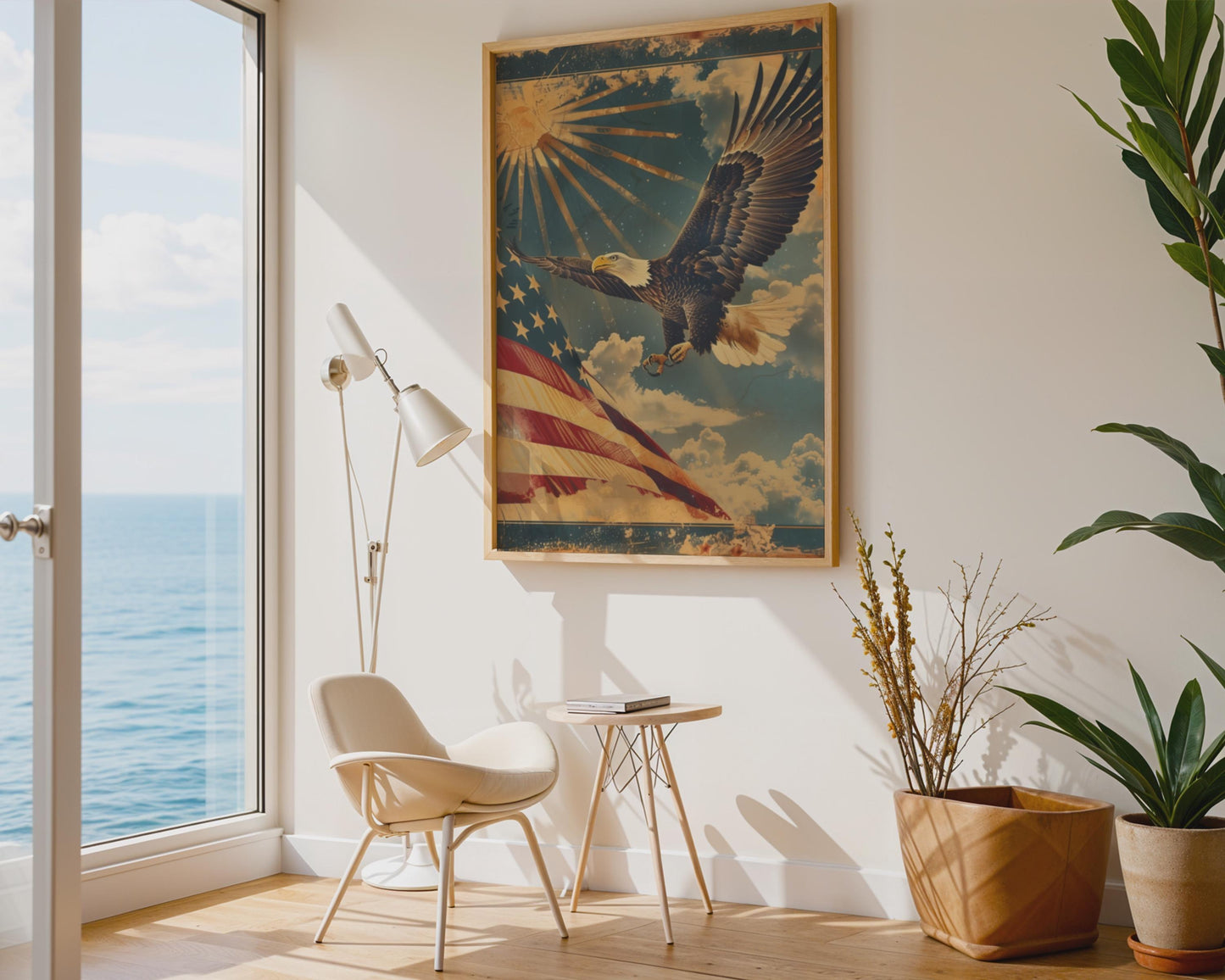Vintage Bald Eagle American Flag Canvas Wall Art