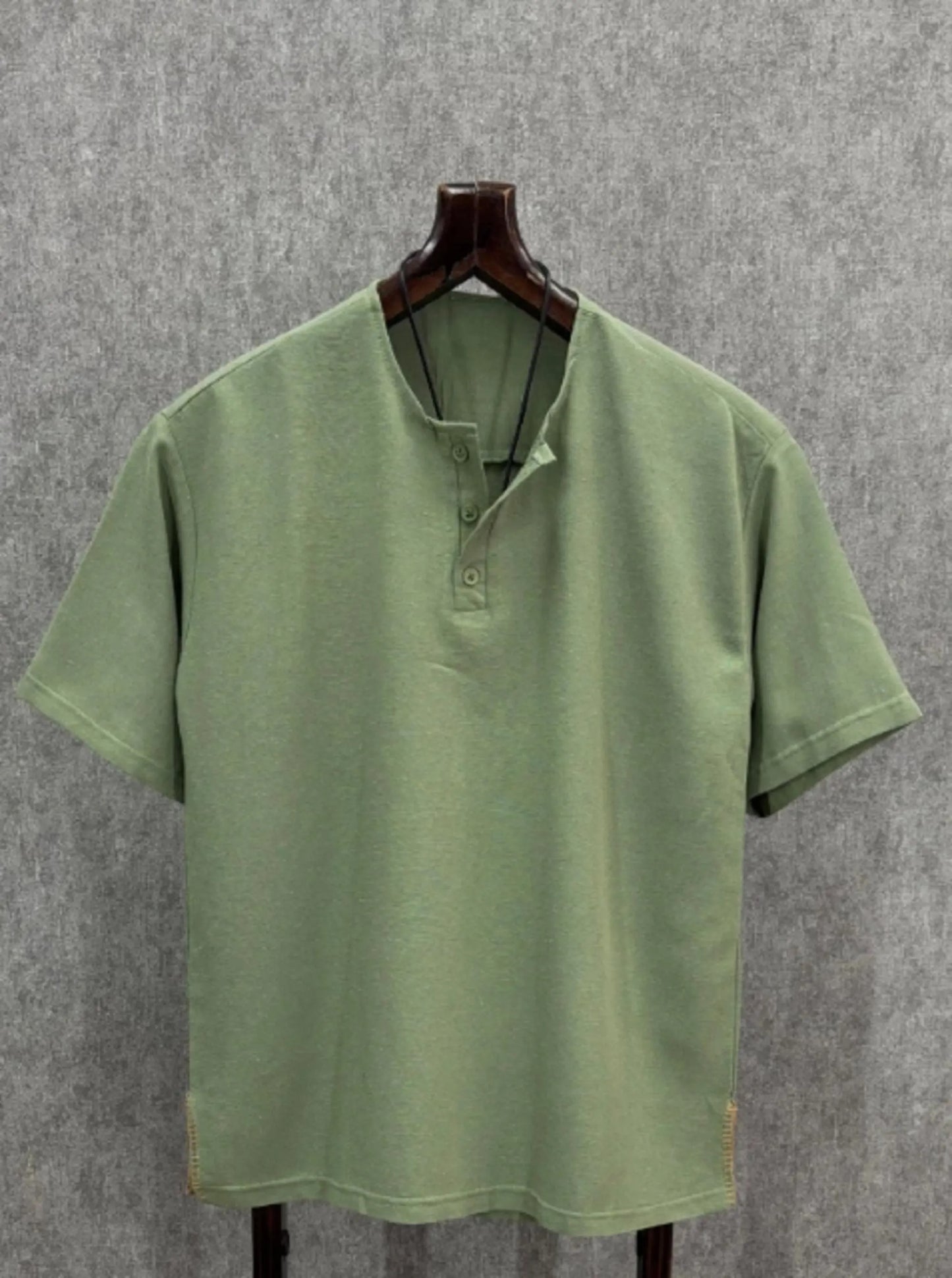 Cotton Linen Khaki T-Shirt , Men's Short Sleeve Crew Neck Tee