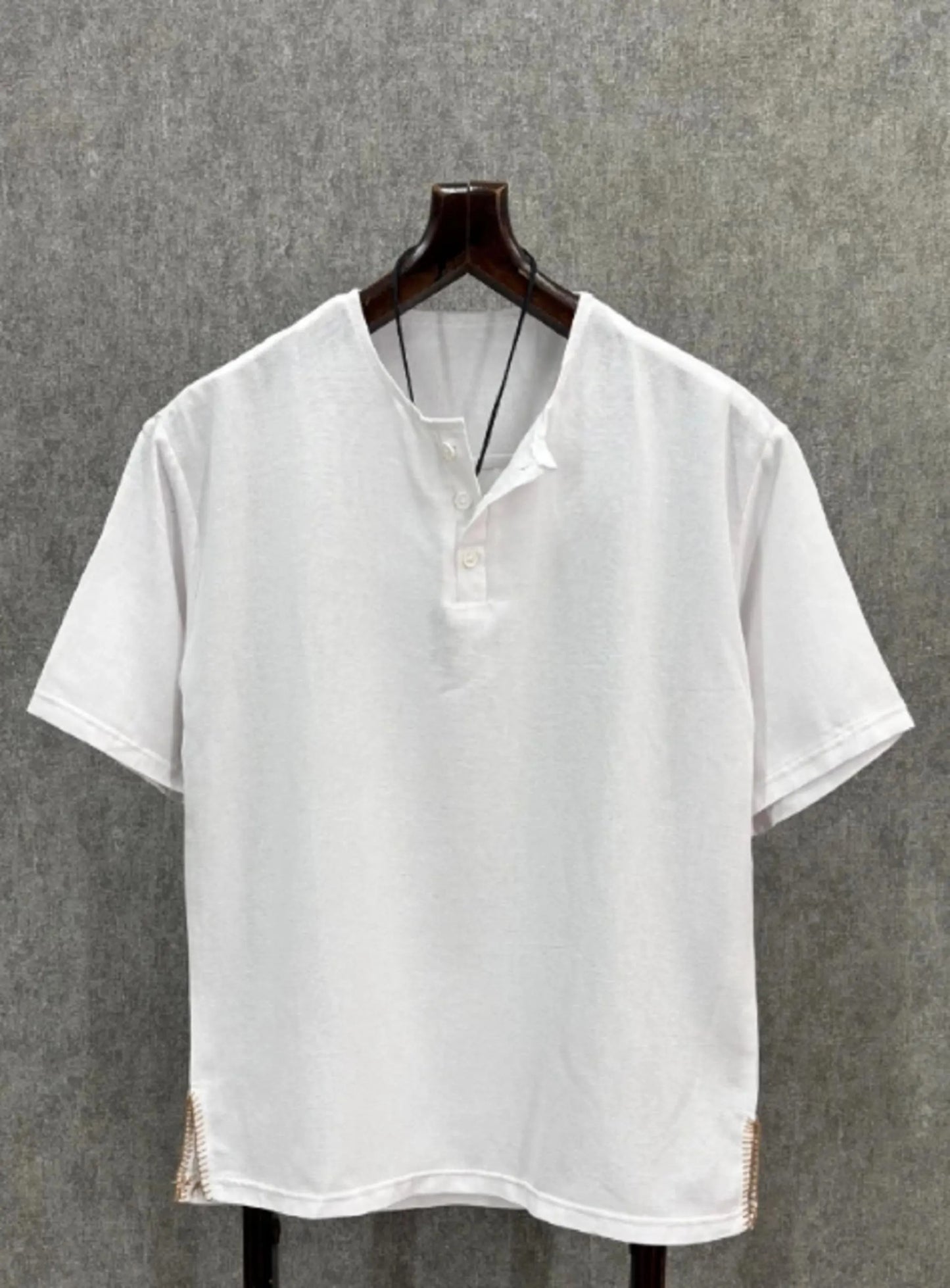 Cotton Linen White T-Shirt , Men's Short Sleeve Crew Neck Tee